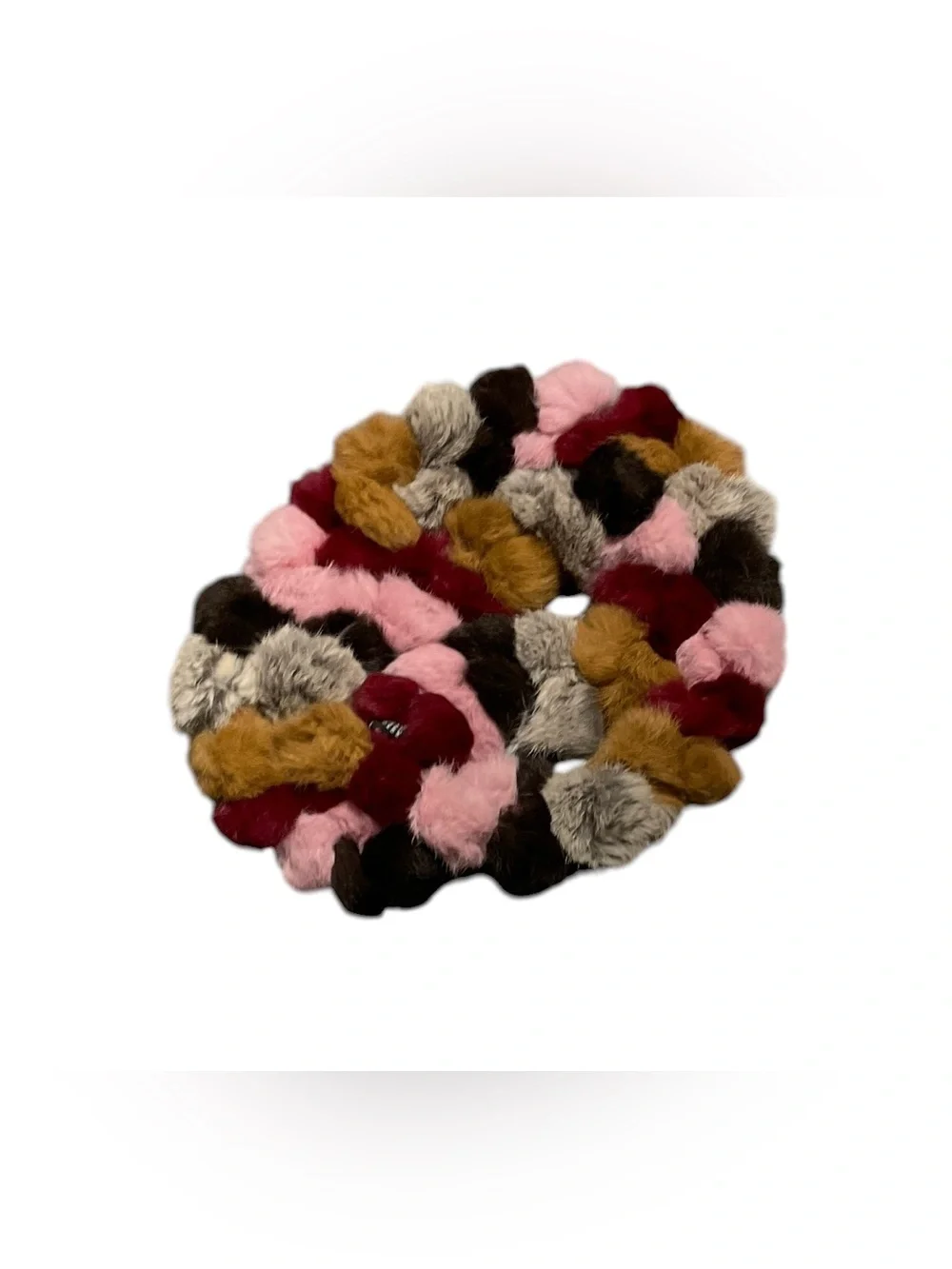 Multicolor Rabbit Fur Pom Fur Scarf - 56” L x 3” W